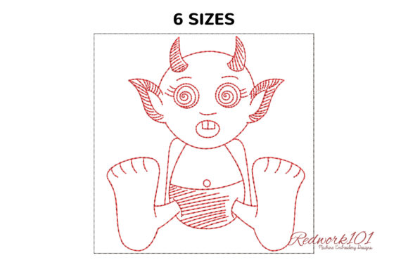 Review: Surprised Little Cartoon Devil Redwork Design